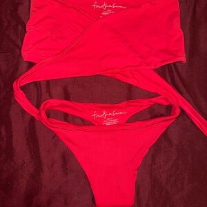437 Swim Red Leo Bikini top and bottom